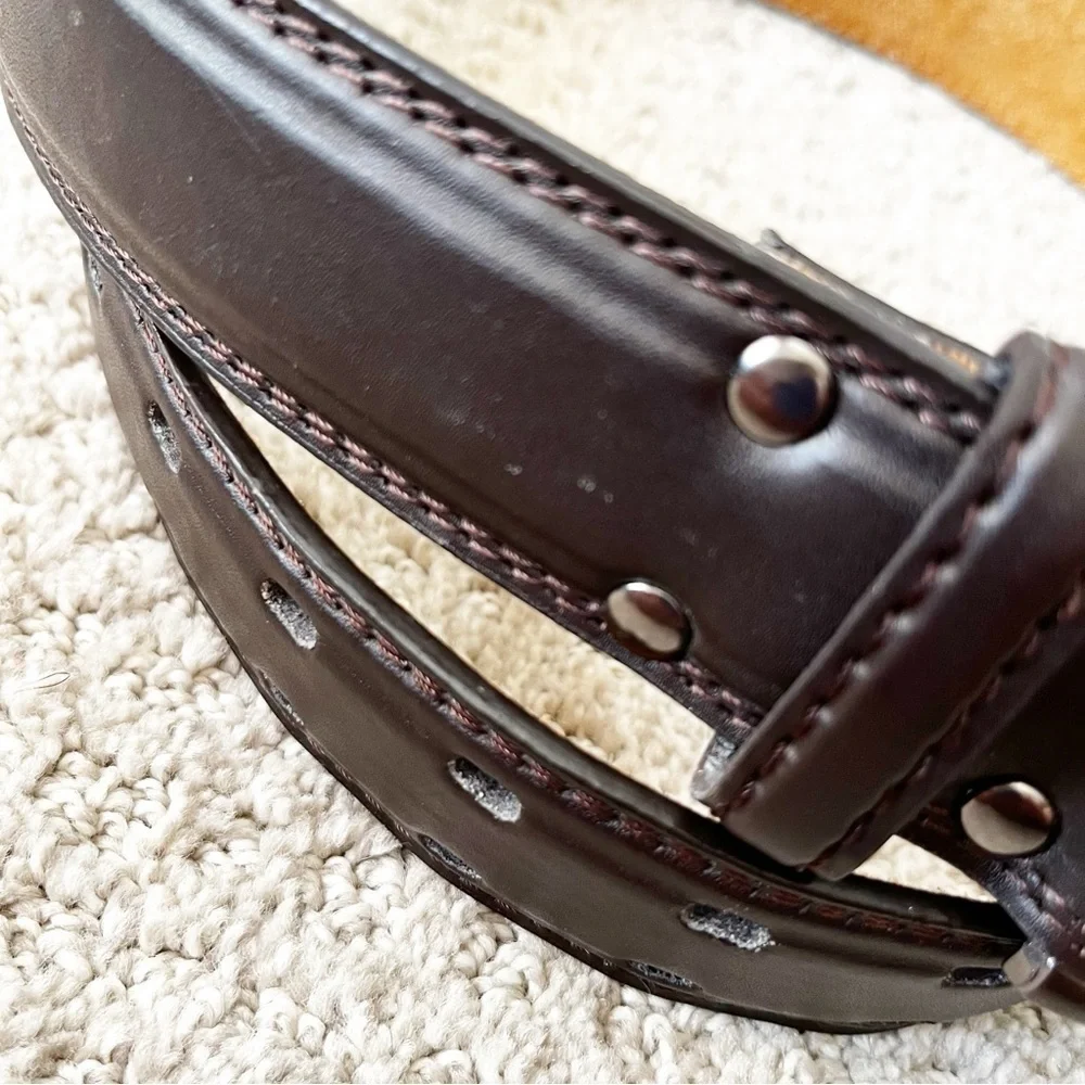 Mens Youth Boys Brown Leather Belt Sz 32 Saddle Everyday Career Formal Dress